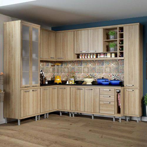 Cozinha Compacta 16 Portas com Tampo e Vidro 5805 Argila - Multimóveis