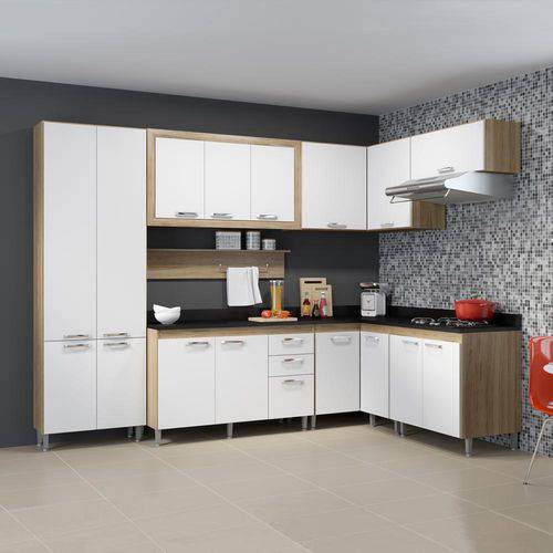 Cozinha Compacta 16 Portas com Tampo Preto 5715 Branco/Argila - Multimóveis