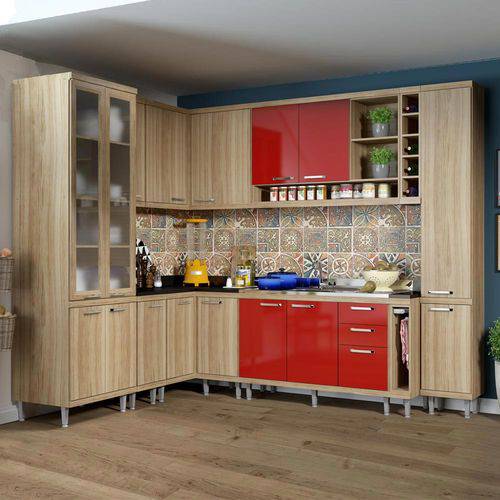 Cozinha Compacta 16 Portas 3 Gavetas Sicília 5804 Vermelho/Argila