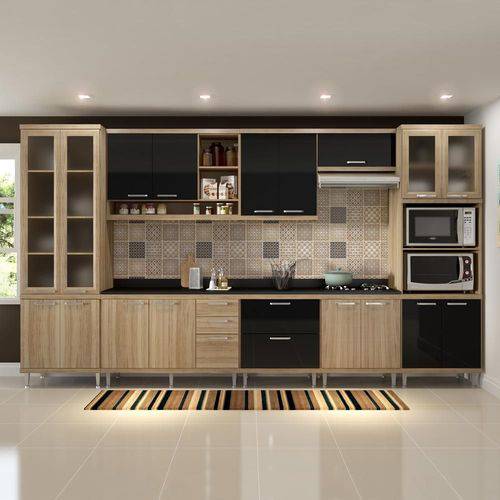 Cozinha Compacta 17 Portas com Tampo e Vidro 5807 Preto/Argila - Multimóveis
