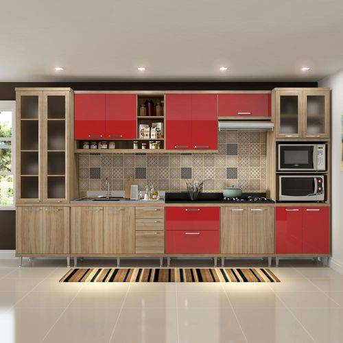 Cozinha Compacta 17 Portas para Pia e Cooktop 5806 Vermelho/Argila