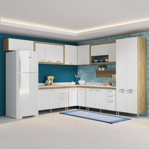 Cozinha Compacta 18 Portas com Tampo Branco 5717 Branco/Argila - Multimóveis