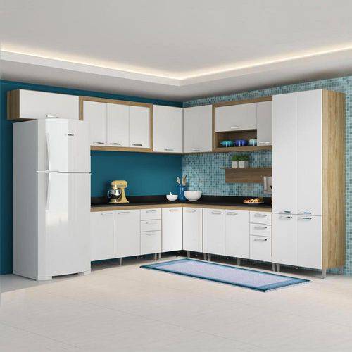 Cozinha Compacta 18 Portas com Tampo Preto 5717 Branco/Argila - Multimóveis