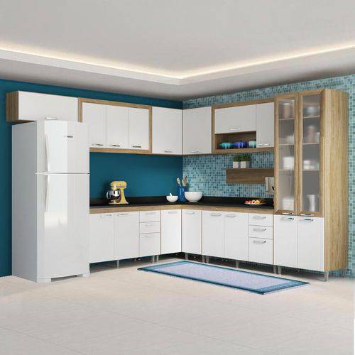 Cozinha Compacta 18 Portas com Tampo Pt e Vidro 5717 Branco/Argila