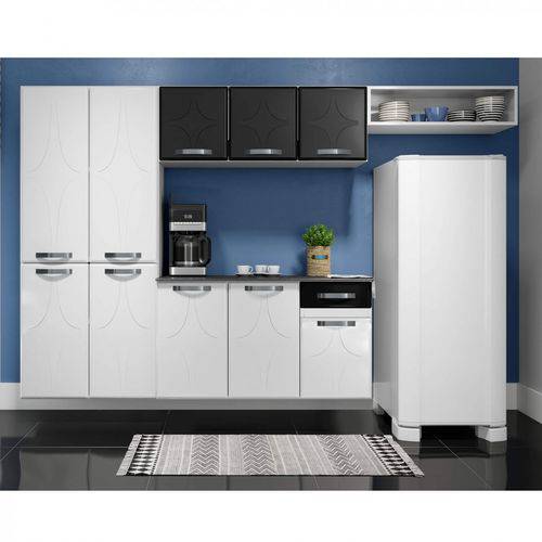 Cozinha Compacta 4 Peças Balcão Suspenso com Tampo Rubi Telasul Branco/Preto