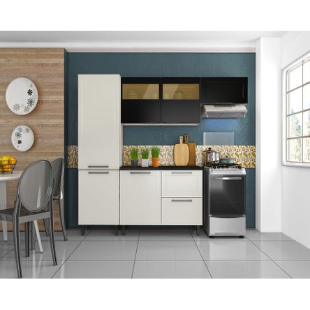 Cozinha Compacta 4 Peças Branco com Preto Black&White