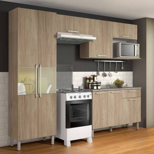 Cozinha Compacta 4 Peças com Balcão e Paneleiro Itatiaia Star Aveiro Oak