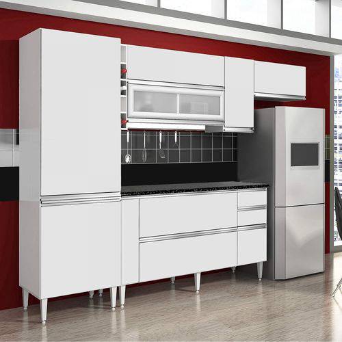 Cozinha Compacta 4 Peças com Paneleiro e Tampo Único Elegance Siena Móveis Branco