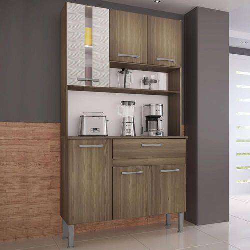 Cozinha Compacta 6 Portas 90 Cm 0282 Melissa Castanho/Mel 3d - Genialflex