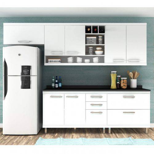 Cozinha Compacta 7 Portas 5 Gavetas New Vitória 11 Hecol Móveis Branco TX/Bianco