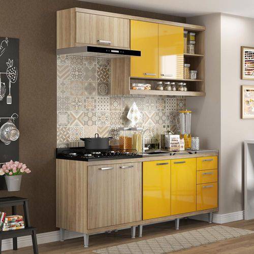 Cozinha Compacta 7 Portas com Balcão Sem Pia 5810 Amarelo/Argila