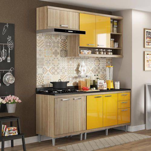 Cozinha Compacta 7 Portas Sicília com Tampo 5811 Amarelo/Argila - Multimóveis