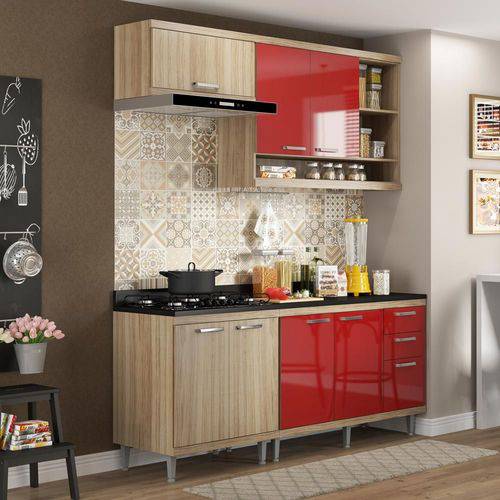 Cozinha Compacta 7 Portas Sicília com Tampo 5811 Vermelho/Argila
