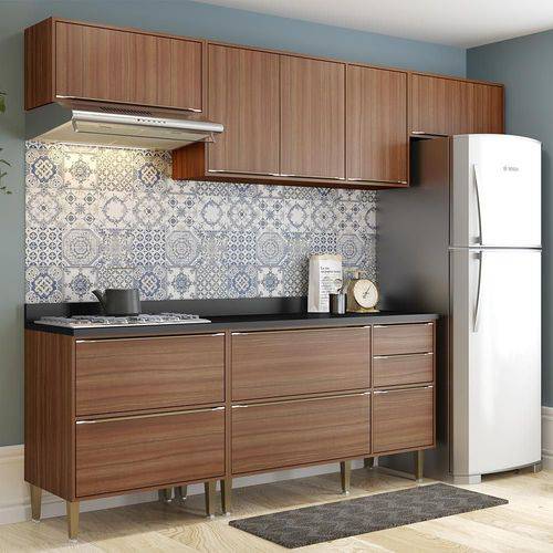Cozinha Compacta 8 Portas com Tampo e Pés 5456 Nogueira/Malt - Multimóveis