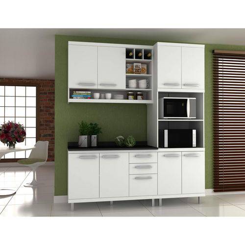 Cozinha Compacta 8 Portas 3 Gavetas New Vitória 13 Hecol Móveis Branco TX/Bianco