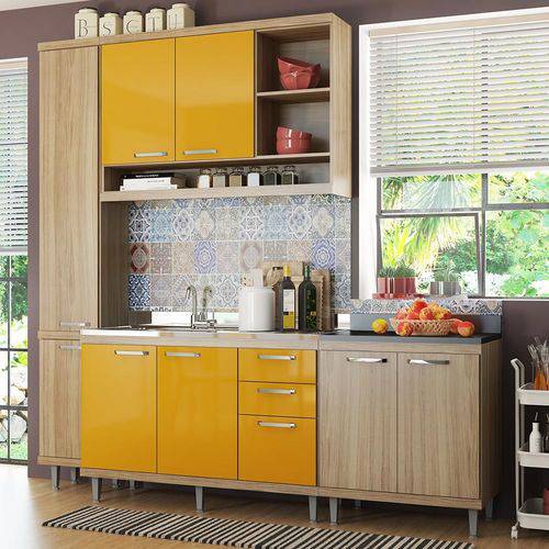 Cozinha Compacta 8 Portas para Pia com Balcão 5812 Amarelo/Argila