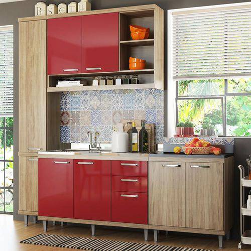 Cozinha Compacta 8 Portas para Pia com Balcão 5812 Vermelho/Argila