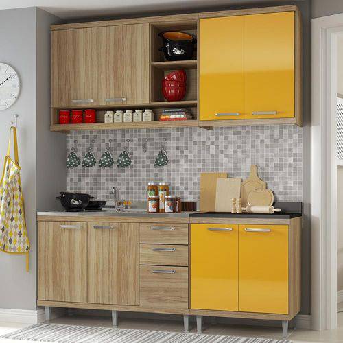 Cozinha Compacta 8 Portas para Pia com Balcão 5818 Amarelo/Argila
