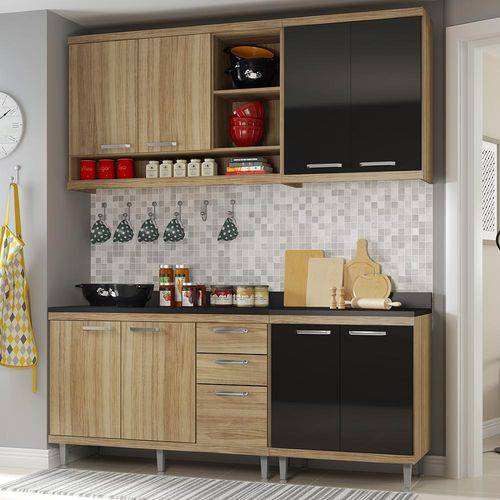 Cozinha Compacta 8 Portas para Pia com Balcão 5818 Preto/Argila - Multimóveis