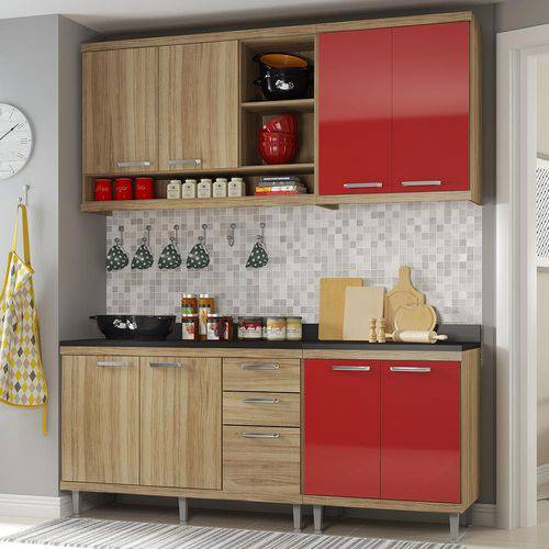 Cozinha Compacta 8 Portas para Pia com Balcão 5818 Vermelho/Argila