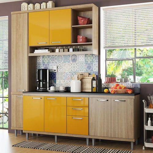 Cozinha Compacta 8 Portas Sicília com Tampo 5813 Amarelo/Argila - Multimóveis