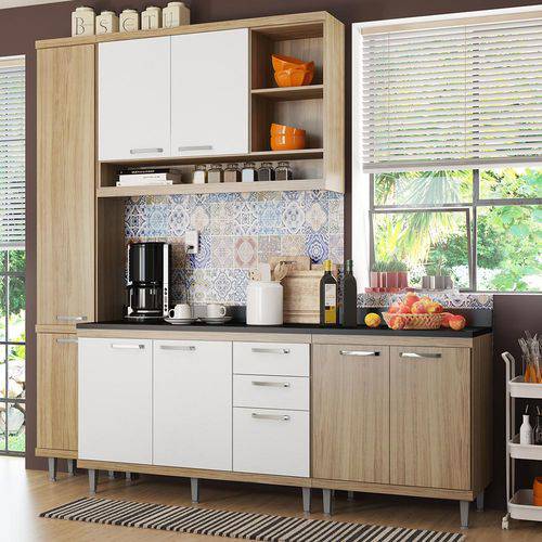 Cozinha Compacta 8 Portas Sicília com Tampo 5813 Branco/Argila - Multimóveis