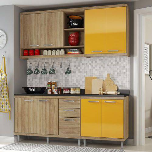 Cozinha Compacta 8 Portas Sicília com Tampo 5819 Amarelo/Argila - Multimóveis