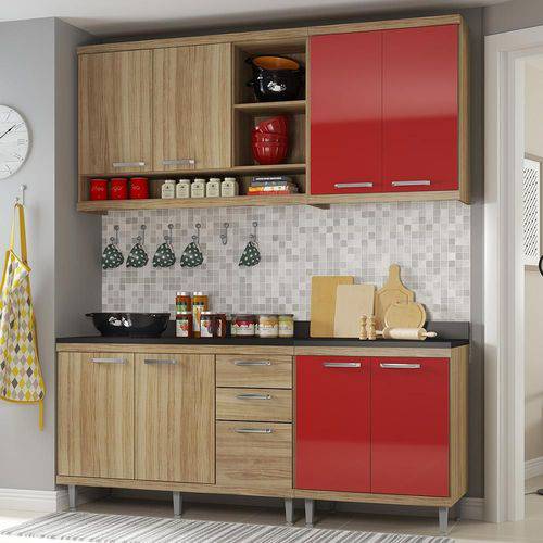 Cozinha Compacta 8 Portas Sicília com Tampo 5819 Vermelho/Argila