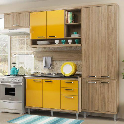 Cozinha Compacta 9 Portas com Balcão P/ Pia 5838 Amarelo/Argila - Multimóveis