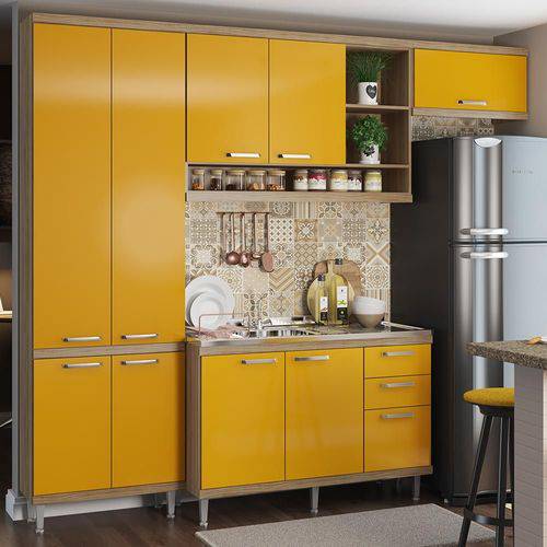 Cozinha Compacta 9 Portas com Balcão para Pia 5840 Amarelo/Argila