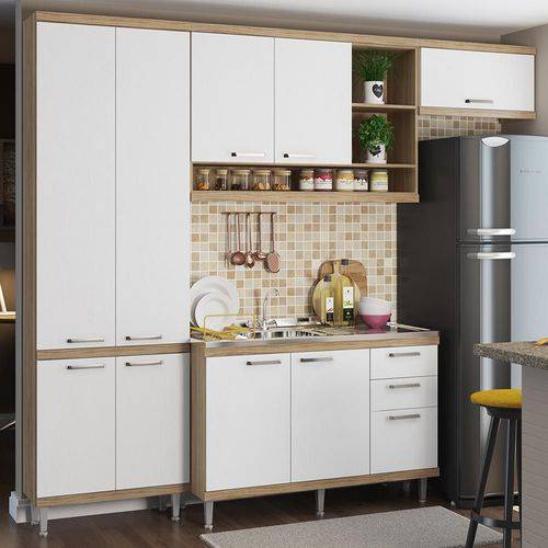 Cozinha Compacta 9 Portas com Balcão para Pia 5840 Branco/Argila