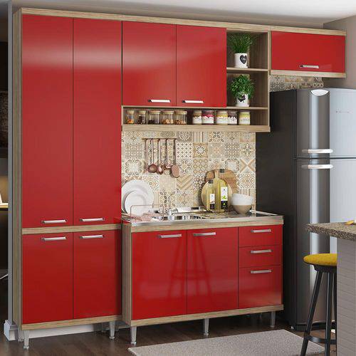 Cozinha Compacta 9 Portas com Balcão para Pia 5840 Vermelho/Argila