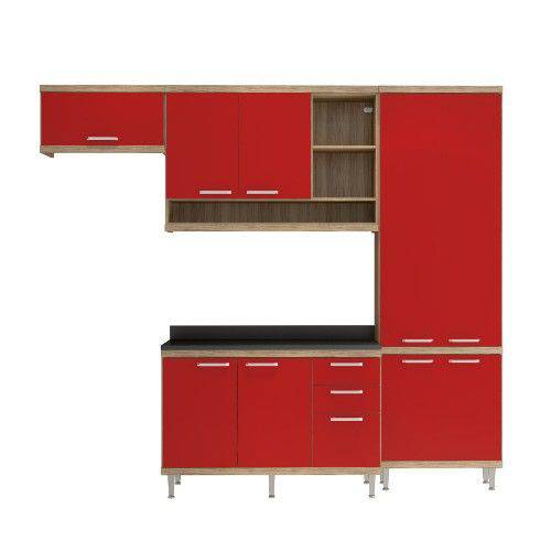 Cozinha Compacta 9 Portas e 3 Gavetas Sicília Multimóveis - Argila/Amarelo