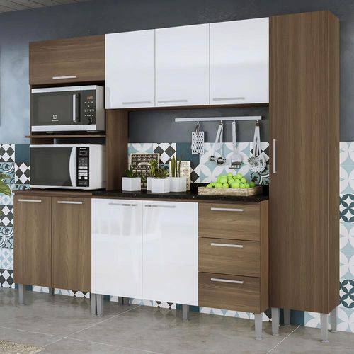 Cozinha Compacta 9 Portas 3 Gavetas Alice 0429t Castanho/Branco - Genialflex