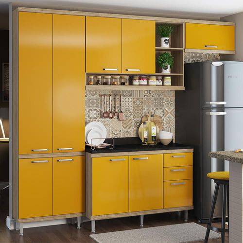 Cozinha Compacta 9 Portas Sicília com Tampo 5841 Amarelo/Argila - Multimóveis