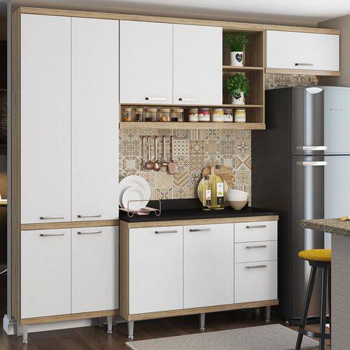 Cozinha Compacta 9 Portas Sicília com Tampo 5841 Branco/Argila - Multimóveis