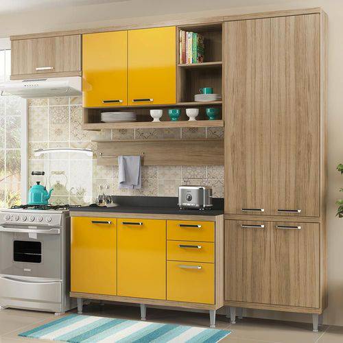 Cozinha Compacta 9 Portas Sicília com Tampo 5839 Amarelo/Argila - Multimóveis
