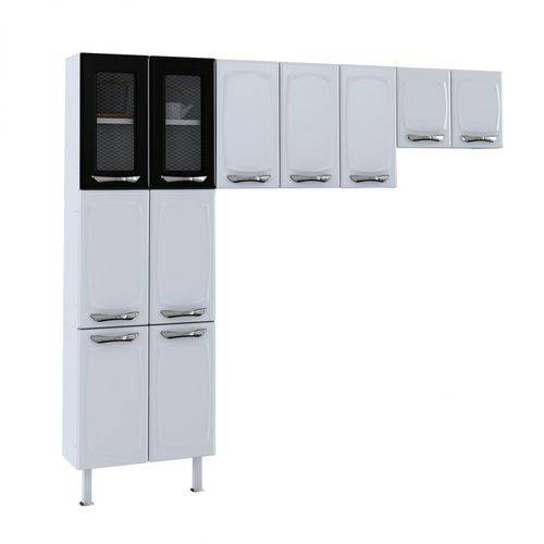 Cozinha Compacta Aço em L 3 Peças 11 Portas Leblon Colormaq Branco/Preto