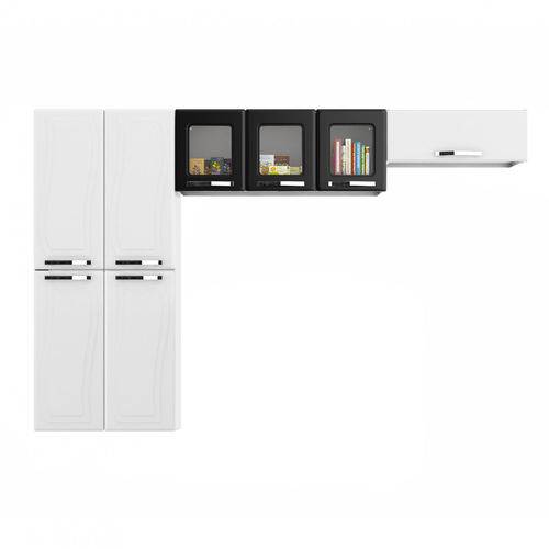 Cozinha Compacta Aço em L 3 Peças 8 Portas Paraty Glass Colormaq Branco/Preto