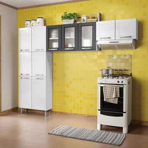 Cozinha Compacta Bertolini Múltipla 11 Portas Branca/Preta C/ Paneleiro