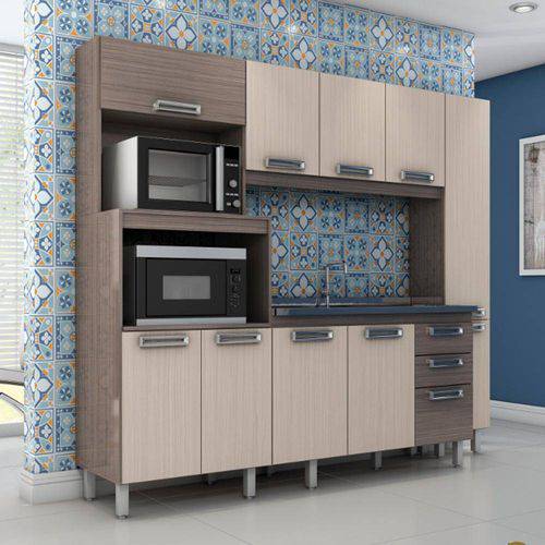 Cozinha Compacta Briz B101 10 Portas e 3 Gavetas - Gris/Palha