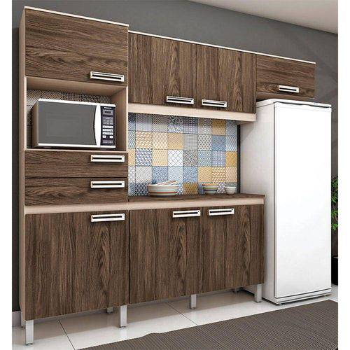 Cozinha Compacta Brizz B107 com 7 Portas 2 Gavetas - Henn - Fendi com Moka