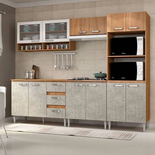 Cozinha Compacta C/tampo Reflecta02 – Fellice - Nogal / Concreto