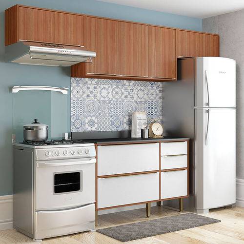Cozinha Compacta C/ Tampo Sierra – Multimóveis. - Nogueira / Branco