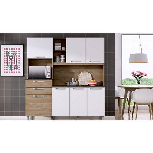 Cozinha Compacta Canela 180 com 7 Portas 2 Gavetas Itatiaia - Carvalho Hanover/branco