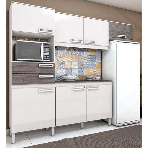Cozinha Compacta com Balcão 7 Portas e 2 Gavetas - B107 - Briz Branco/gris