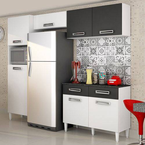 Cozinha Compacta com Balcão e Tampo 4 Peças Topázio CHF Branco/Preto