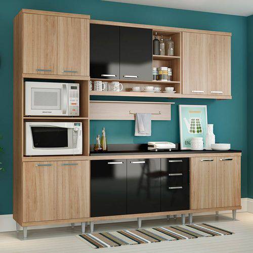 Cozinha Compacta com Tampo 12 Portas 5815 Argila/Preto - Multimóveis