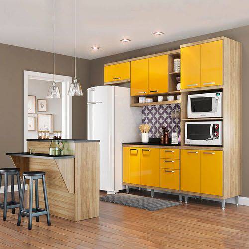 Cozinha Compacta com Tampo 12 Portas 5844 Argila/Amarelo - Multimóveis