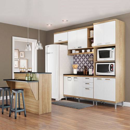 Cozinha Compacta com Tampo 12 Portas 5844 Argila/Branco - Multimóveis
